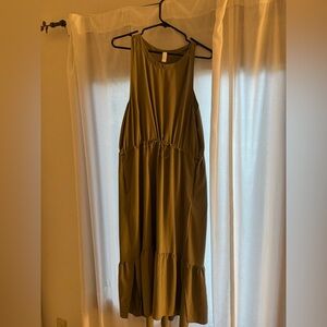 Olive Green/Brown Active Dress with Pockets